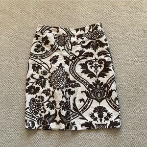 Loft Linen Cotton Pencil Skirt Patterned Mini Cream Black Size 10 Like New